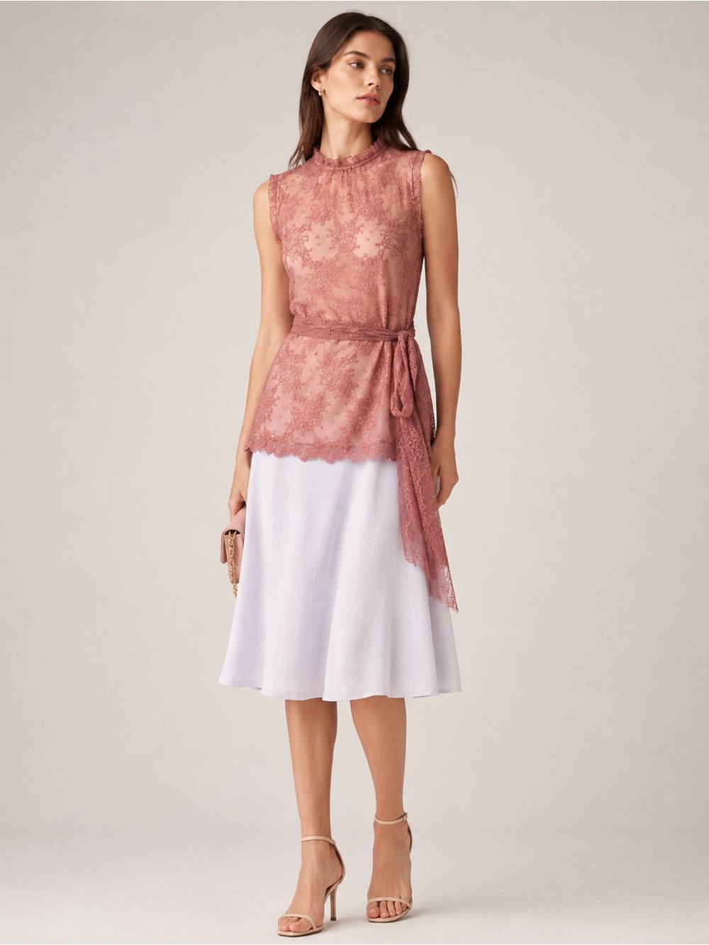 RED Valentino Pink Lace Sleeveless Tie Waist Tunic Top Size M